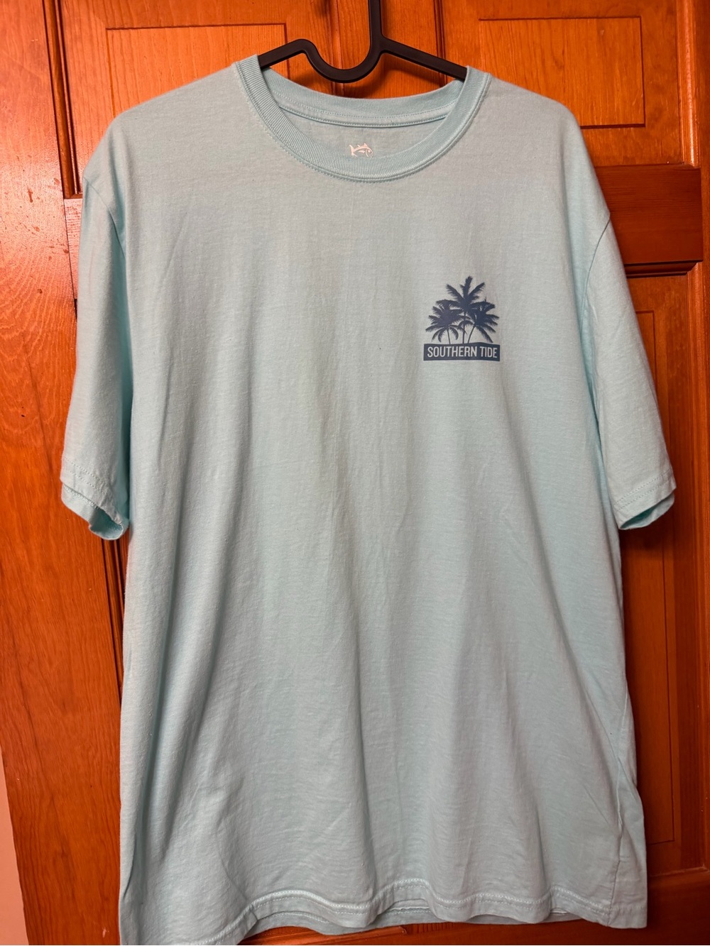 Southern Tide Light Aqua Short Sleeve Tee with Navy Palm Logo